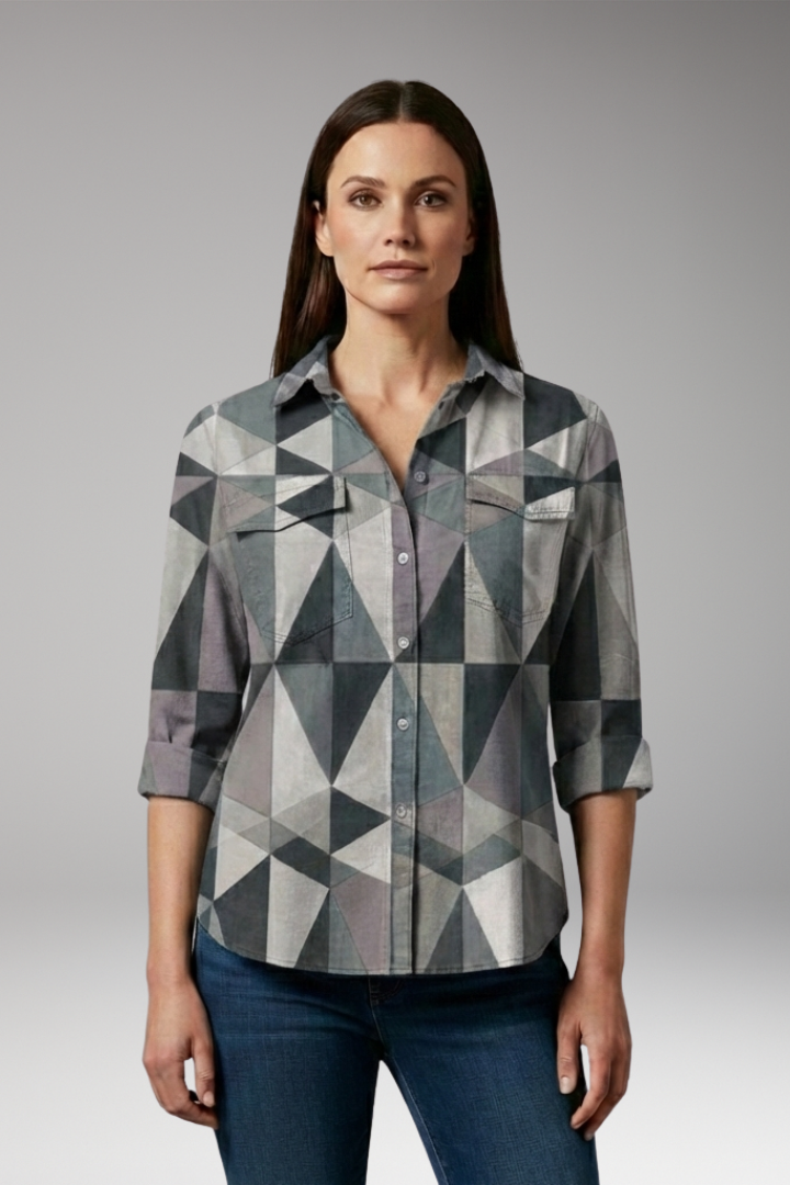 Women's Blouse with Geometric Print and Long Sleeves