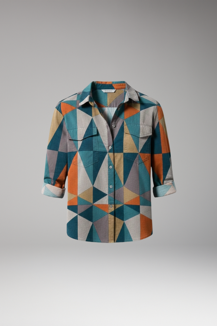 Women's Blouse with Geometric Print and Long Sleeves