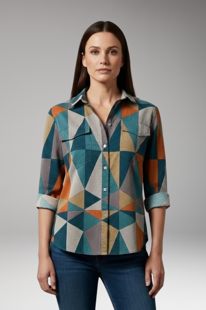 Women's Blouse with Geometric Print and Long Sleeves