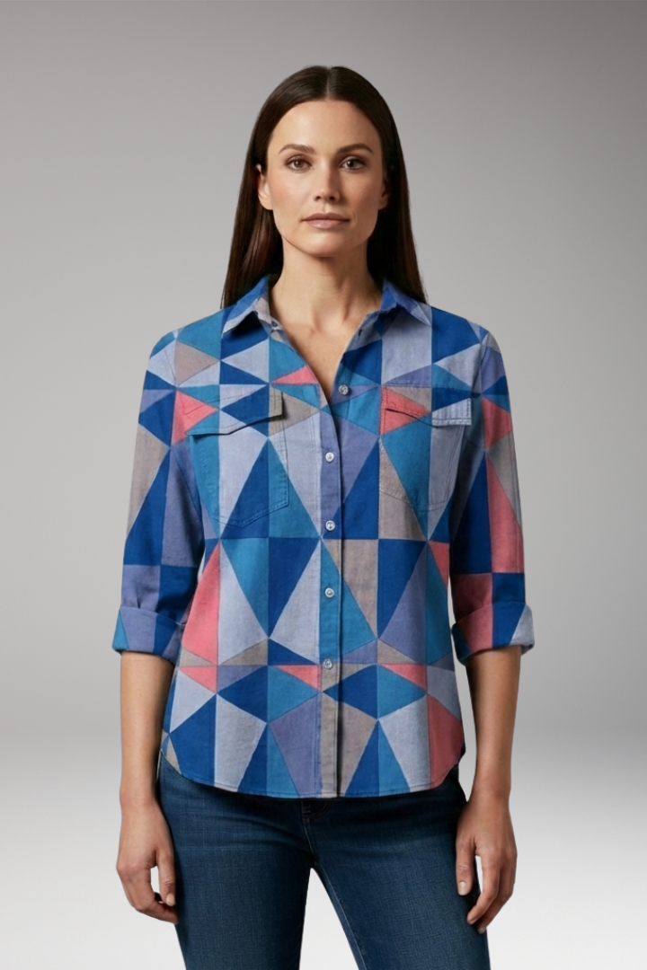 Women's Blouse with Geometric Print and Long Sleeves