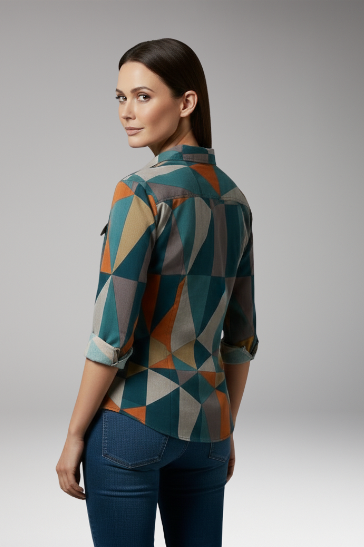 Women's Blouse with Geometric Print and Long Sleeves