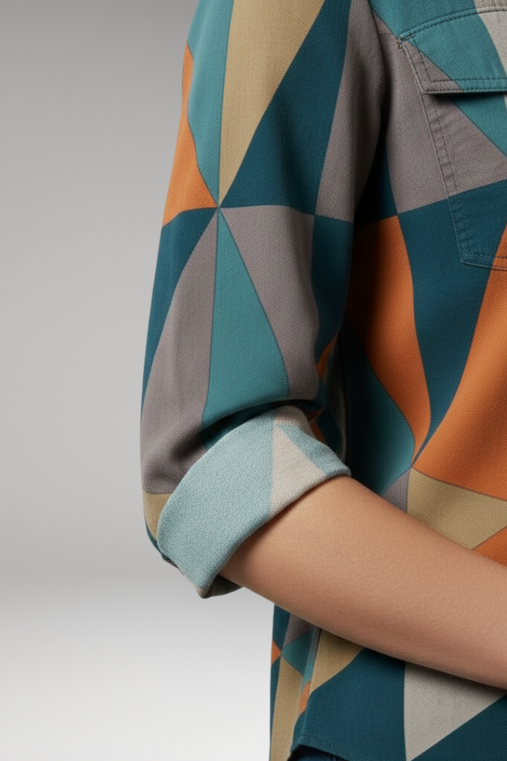 Women's Blouse with Geometric Print and Long Sleeves