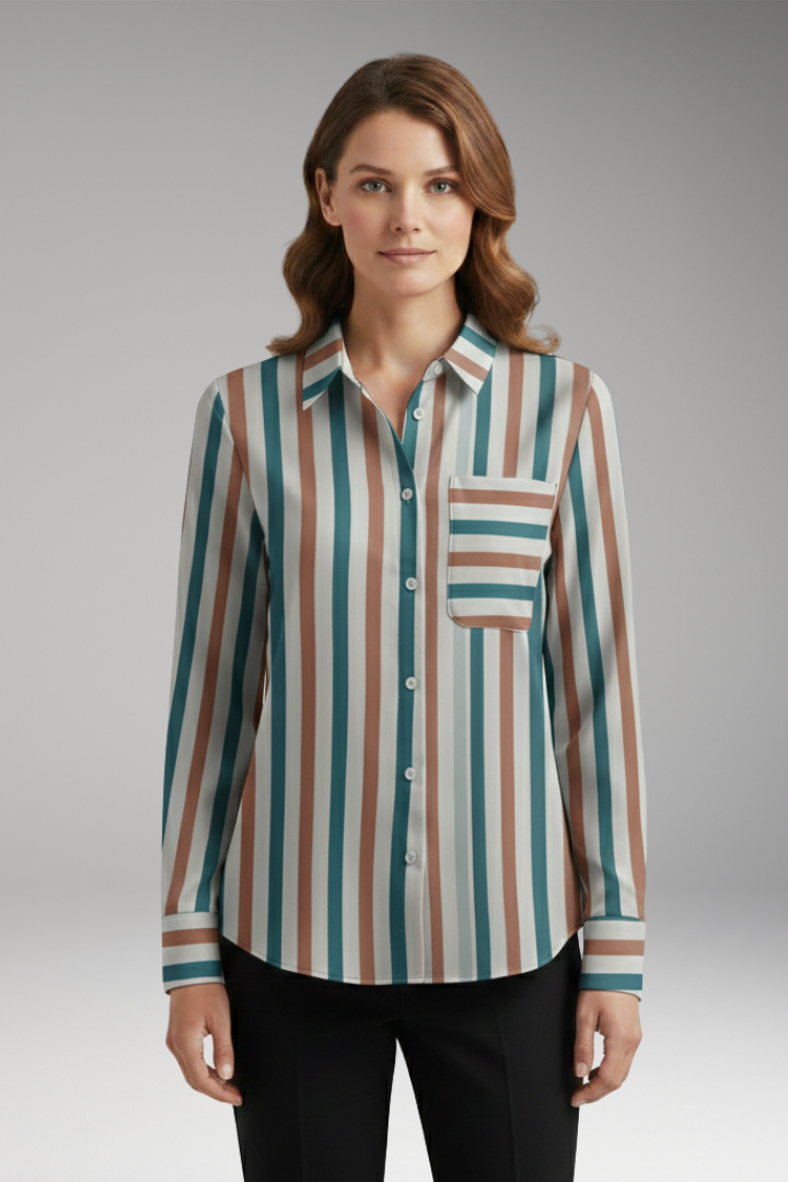 Women's Blouse with Long Sleeves and Button-Down Front