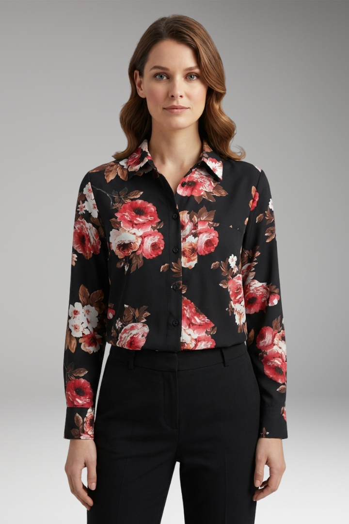 Women's Blouse with Long Sleeves and Button-Down Front