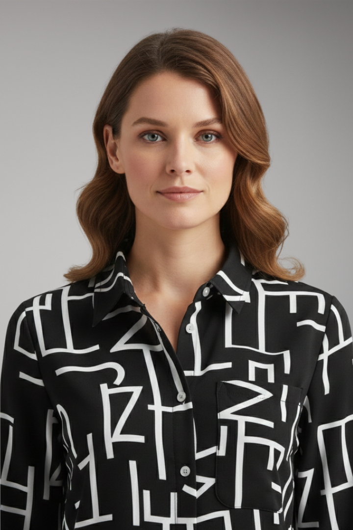 Women's Blouse with Long Sleeves and Button-Down Front