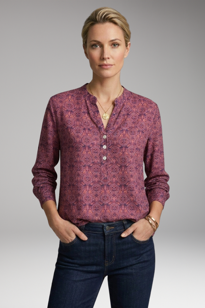 Women's Blouse with Long Sleeves and Vintage Print