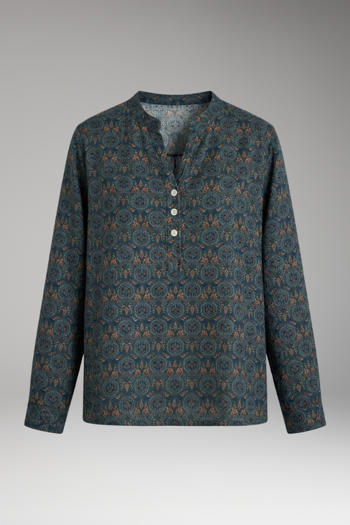 Women's Blouse with Long Sleeves and Vintage Print