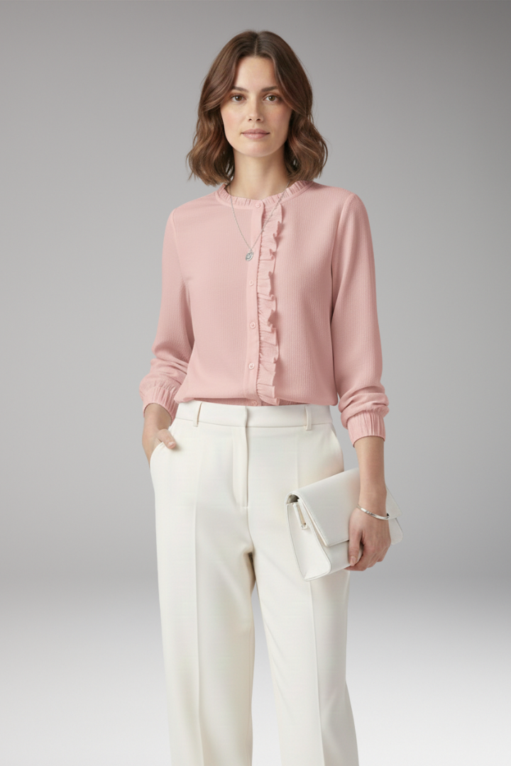 Women's Blouse with Round Neckline and Even Exterior