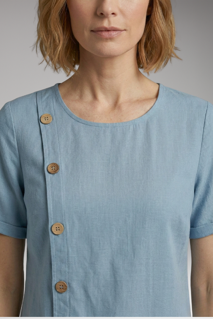 Women's Blouse with Round Neckline and Side Buttons