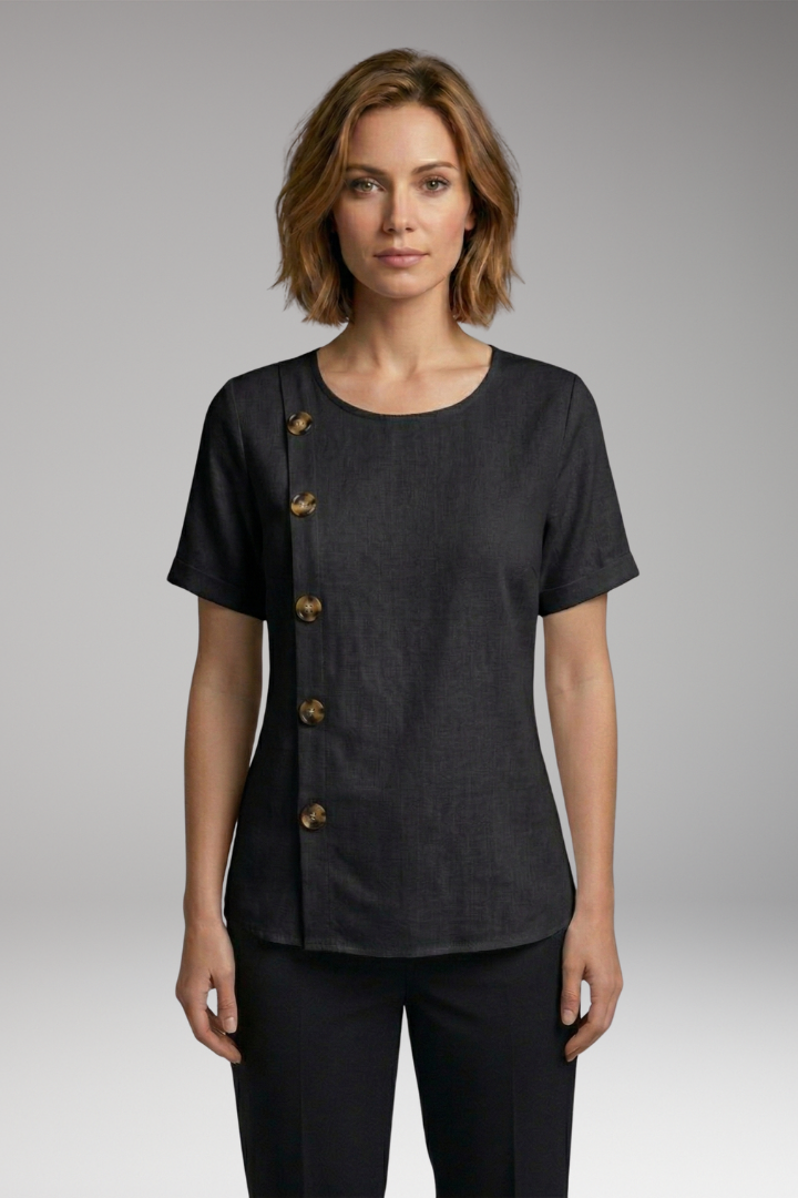 Women's Blouse with Round Neckline and Side Buttons