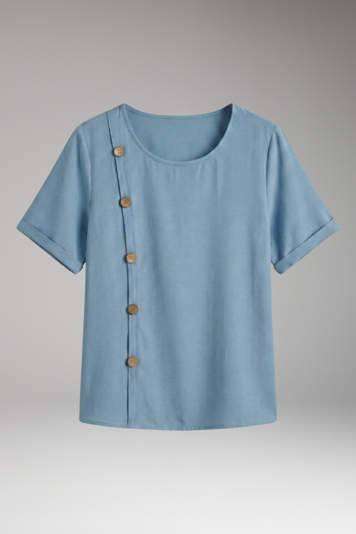 Women's Blouse with Round Neckline and Side Buttons