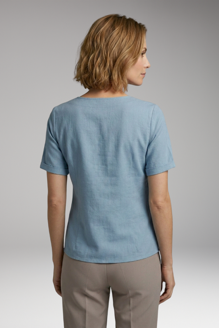 Women's Blouse with Round Neckline and Side Buttons