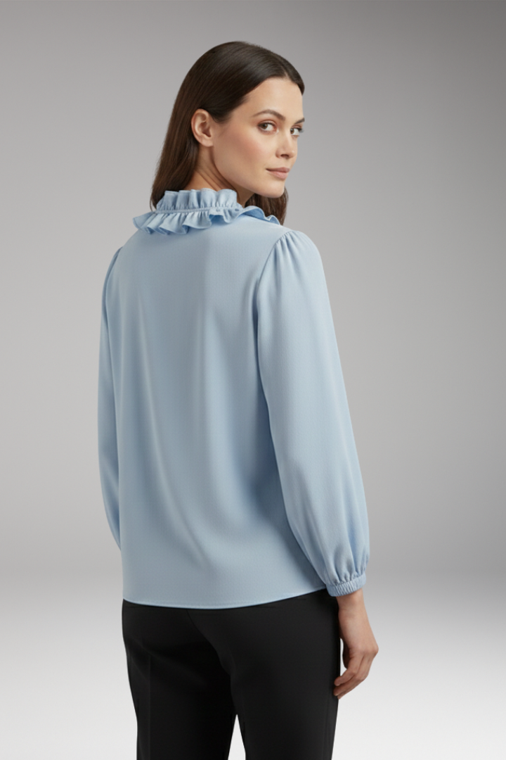 Women's Blouse with Ruffle V-Neck and Long Sleeves