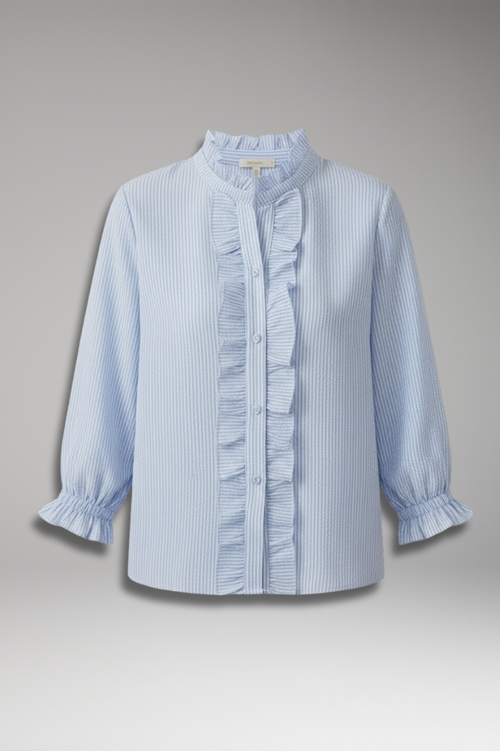 Women’s Blouse with Ruffled Placket and Long Sleeves