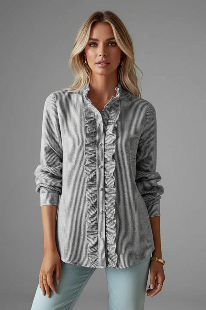 Women’s Blouse with Ruffled Placket and Long Sleeves