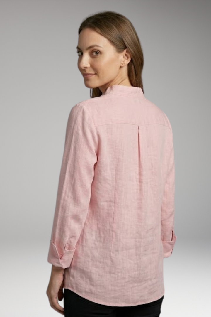 Women's Blouse with Ruffled V-Neck and Long Sleeves