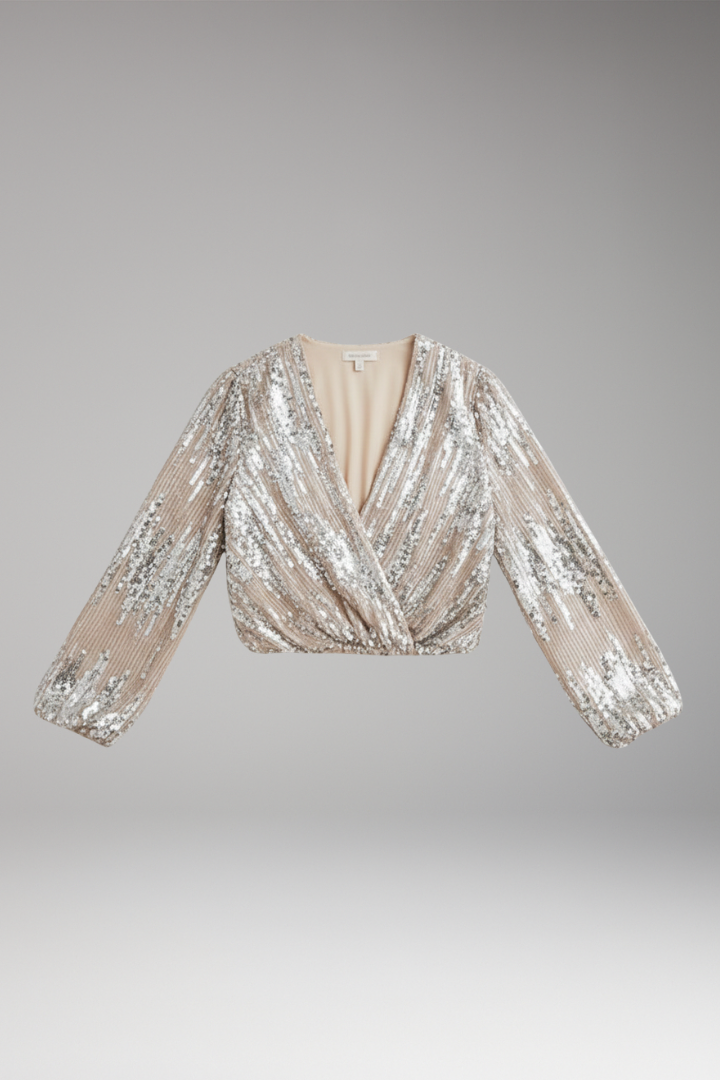 Women's Blouse with Sequins and V'Neck
