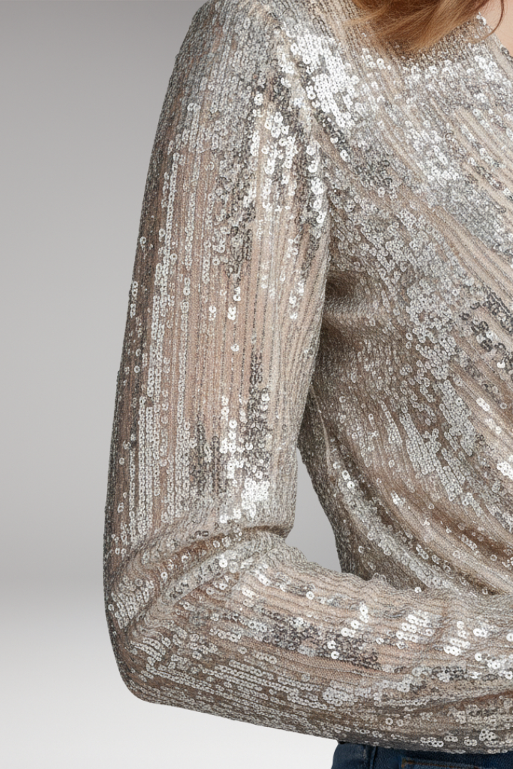 Women's Blouse with Sequins and V'Neck
