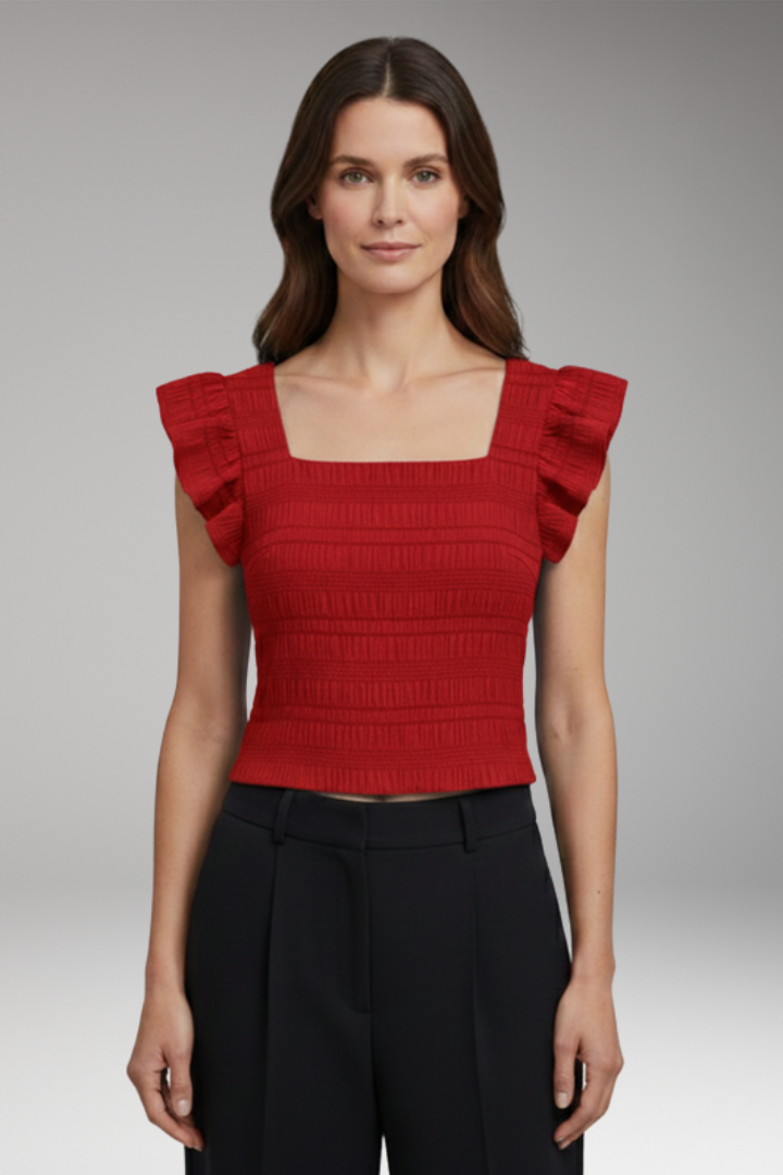 Women's Blouse with Square Neck and Ruffled Sleeves