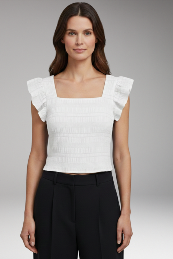 Women's Blouse with Square Neck and Ruffled Sleeves