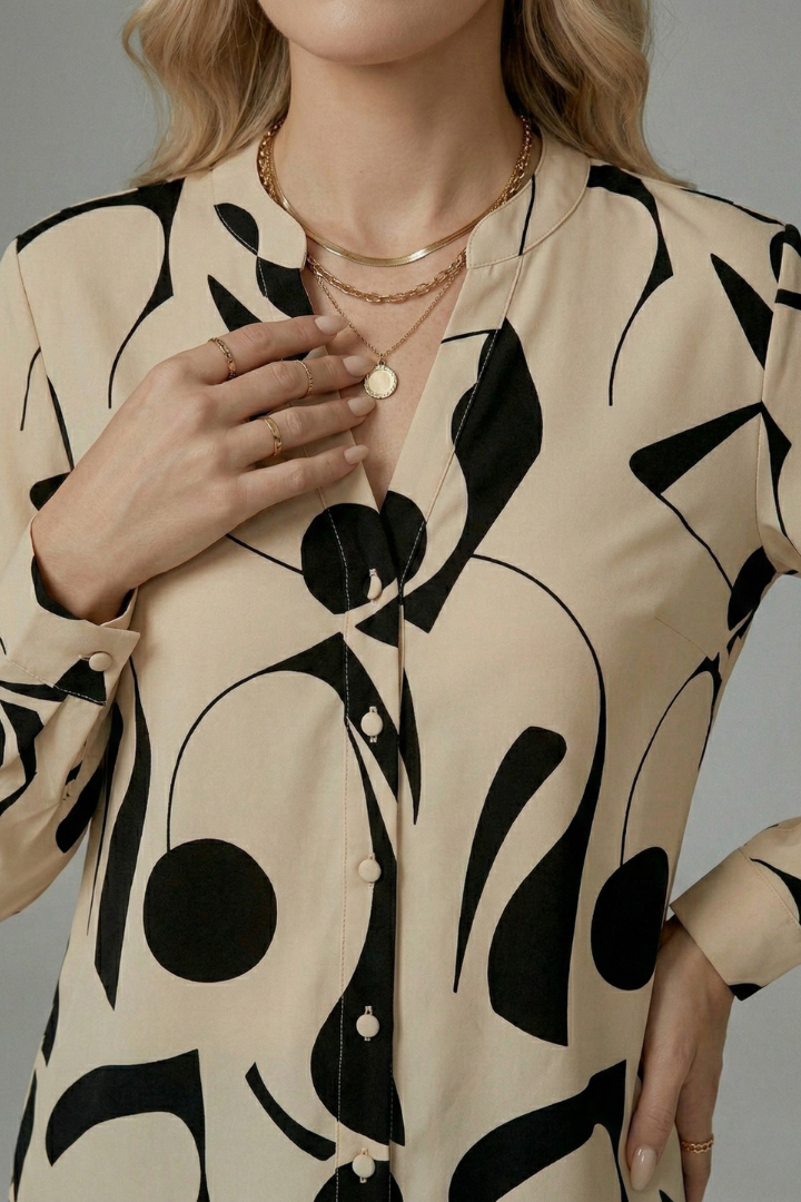 Women's Blouse with V-Neck and Button-Down Front