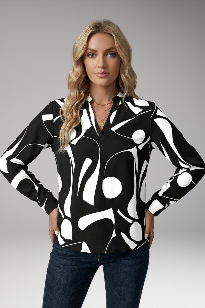 Women's Blouse with V-Neck and Button-Down Front
