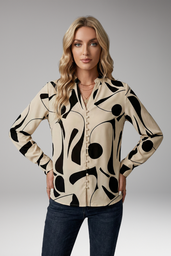 Women's Blouse with V-Neck and Button-Down Front