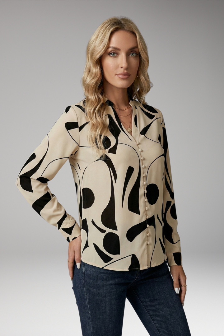 Women's Blouse with V-Neck and Button-Down Front