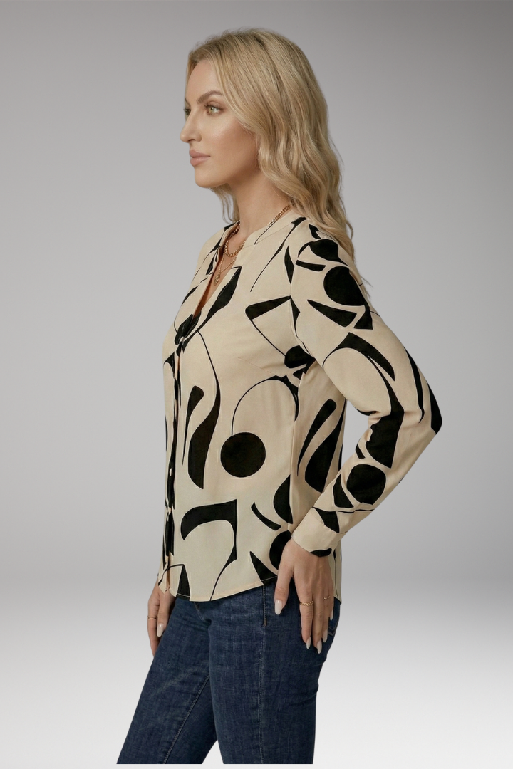 Women's Blouse with V-Neck and Button-Down Front