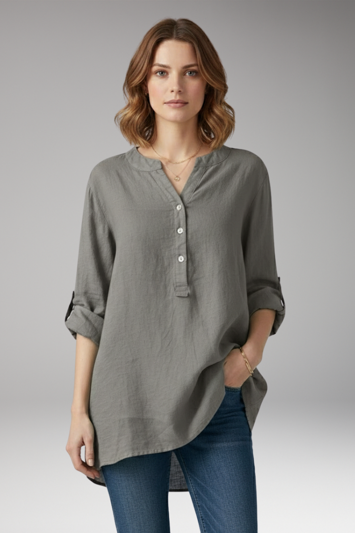 Women's Blouse with V-Neck and Button Placket