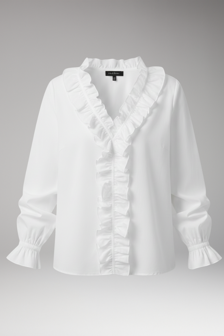Women's Blouse with V-Neckline and Ruffled Detail