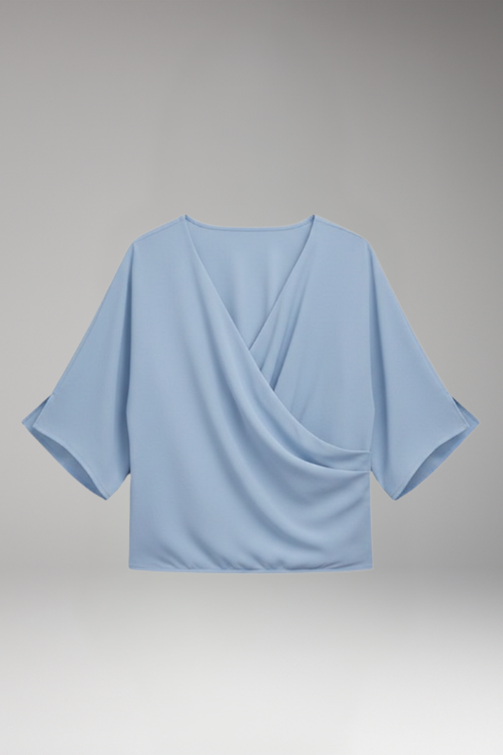 Women's Blouse with V Neck and Batwing Sleeves