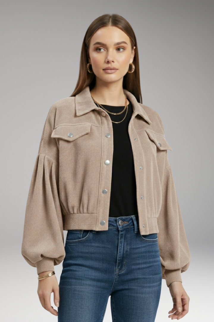 Women's Blouson Jacket with Zipper Closure and Ribbed Edges