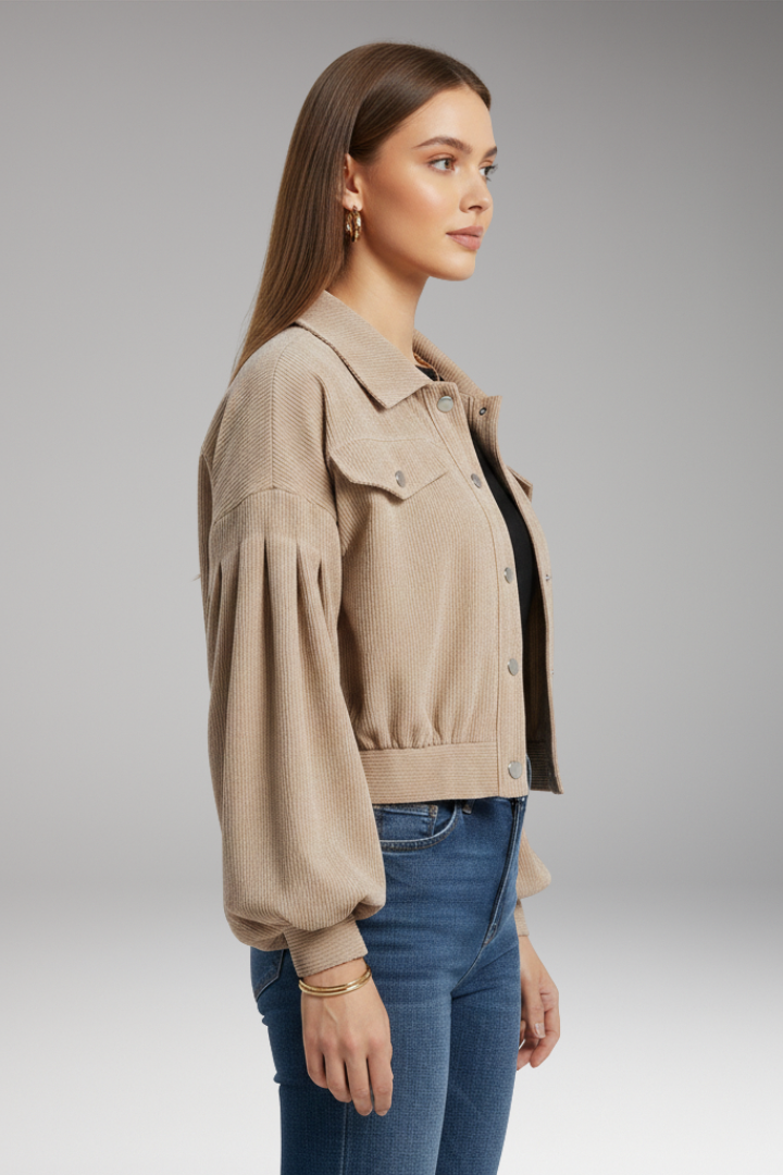 Women's Blouson Jacket with Zipper Closure and Ribbed Edges