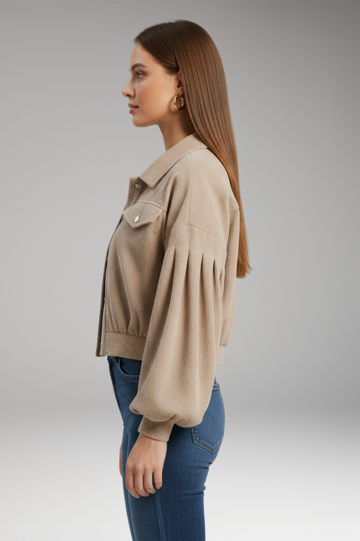 Women's Blouson Jacket with Zipper Closure and Ribbed Edges