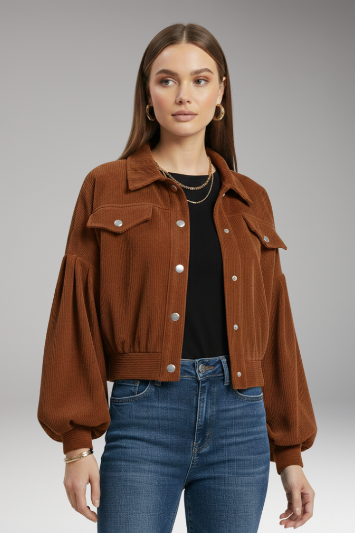 Women's Blouson Jacket with Zipper Closure and Ribbed Edges