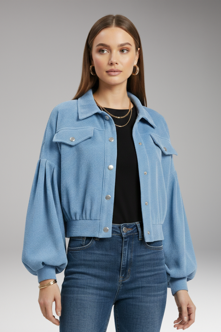 Women's Blouson Jacket with Zipper Closure and Ribbed Edges