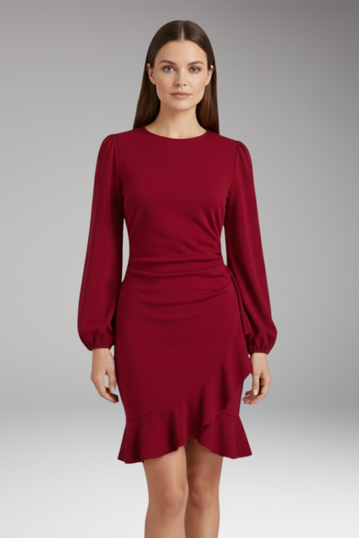 Women's Bodycon Dress with Long Sleeves and Ruffle Hem