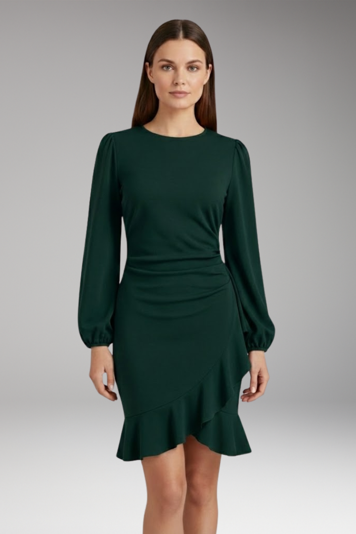 Women's Bodycon Dress with Long Sleeves and Ruffle Hem