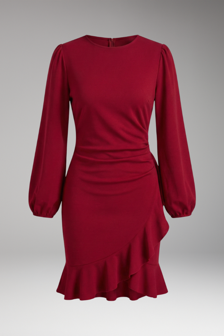 Women's Bodycon Dress with Long Sleeves and Ruffle Hem
