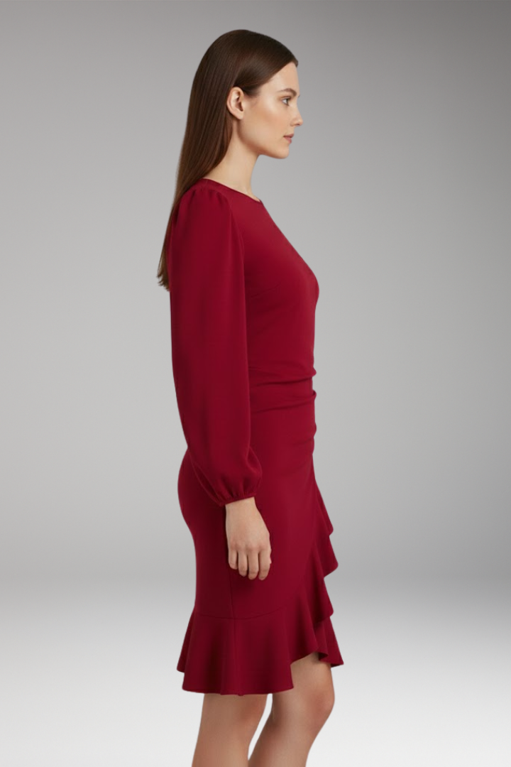 Women's Bodycon Dress with Long Sleeves and Ruffle Hem