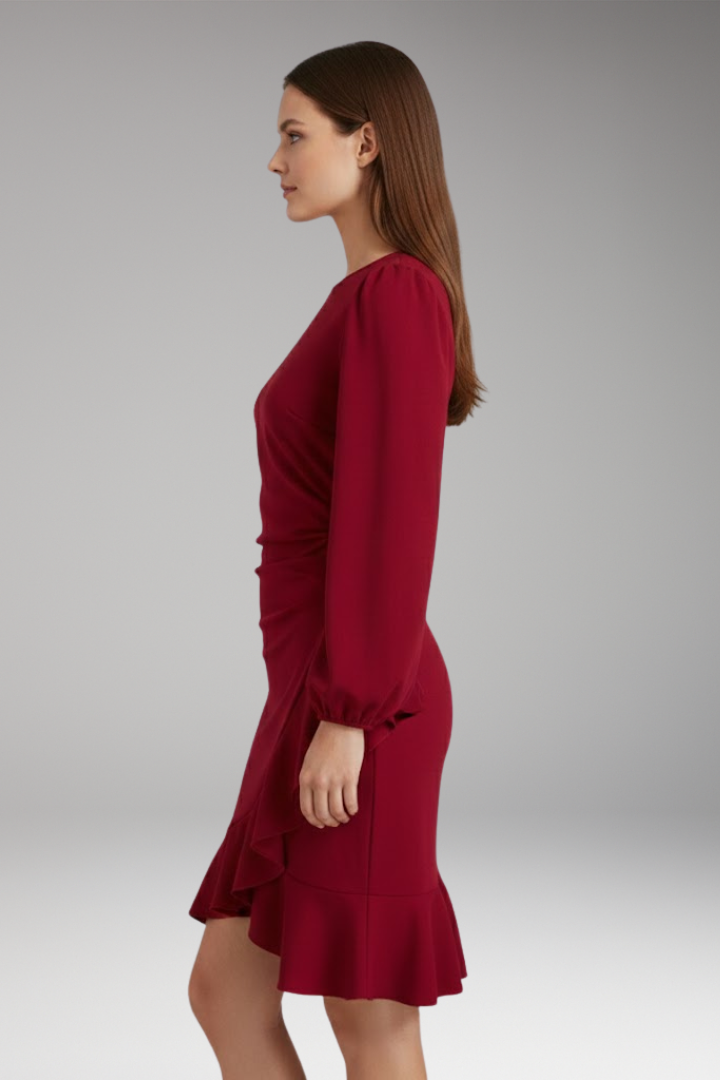 Women's Bodycon Dress with Long Sleeves and Ruffle Hem