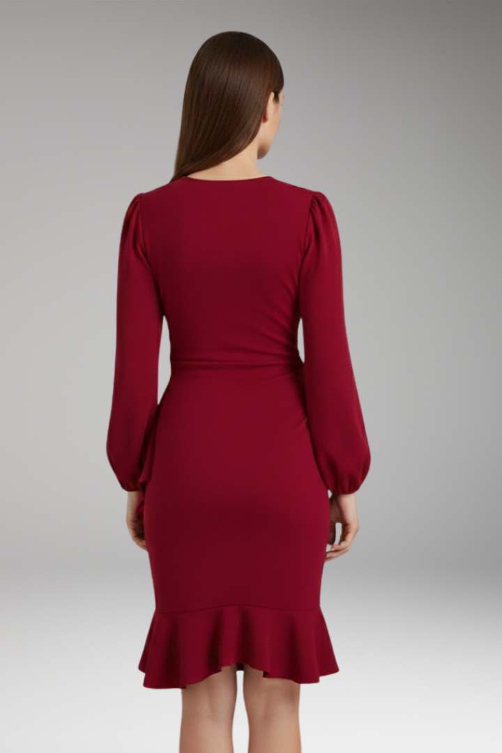 Women's Bodycon Dress with Long Sleeves and Ruffle Hem