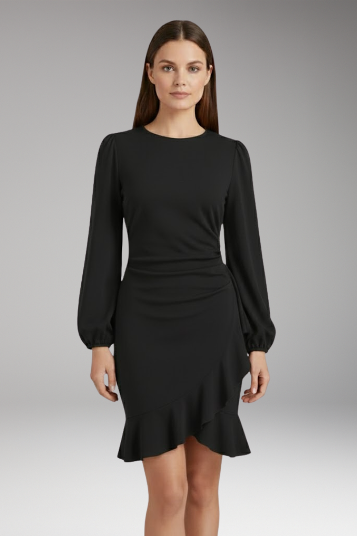 Women's Bodycon Dress with Long Sleeves and Ruffle Hem