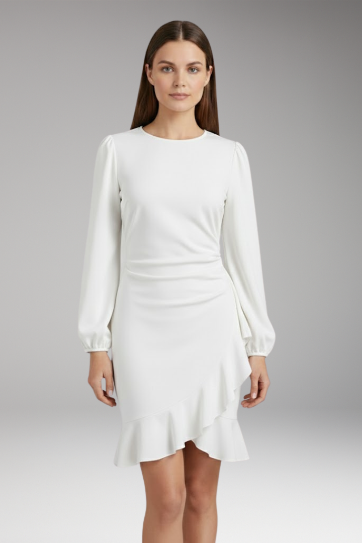 Women's Bodycon Dress with Long Sleeves and Ruffle Hem