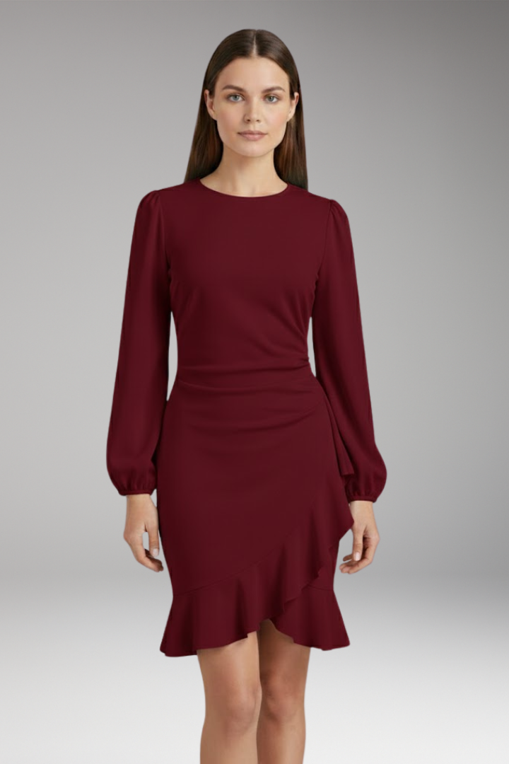 Women's Bodycon Dress with Long Sleeves and Ruffle Hem