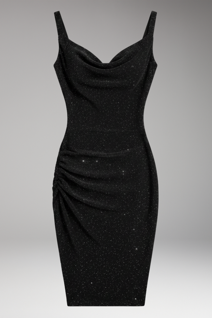 Women's Bodycon Dress with Sleeveless Design and Glitter Finish