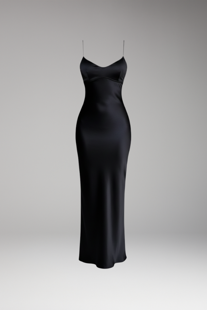 Women's Bodycon Long Dress with Fabric and Feminine Straps
