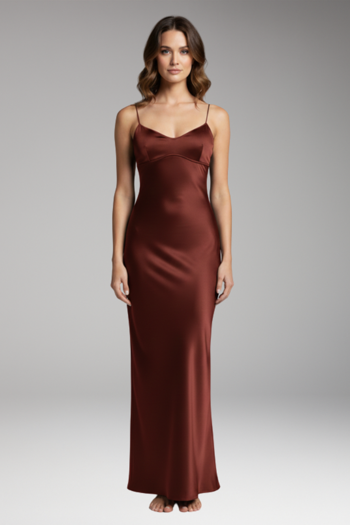 Women's Bodycon Long Dress with Fabric and Feminine Straps