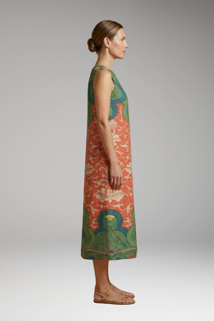 Women's Bohemian Midi Dress with Floral Patterns and Relaxed Fit